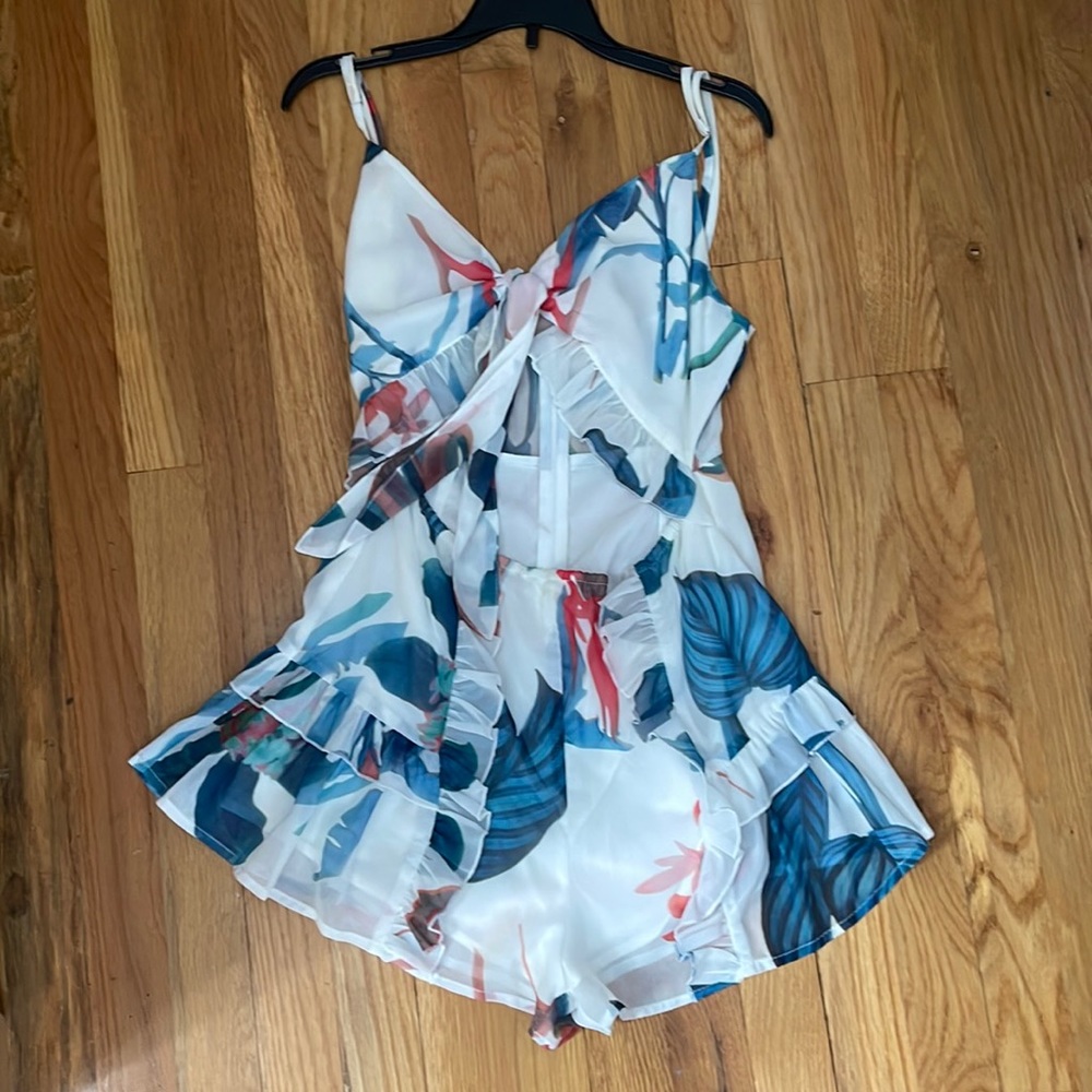 White tropical pattern romper